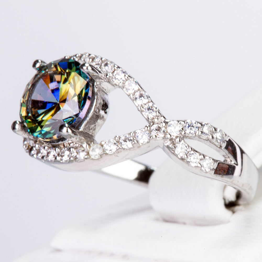 Inel din Aliaj Placat cu Aur cu Cristal Verde Emporia® și Cristal Alb Emporia®