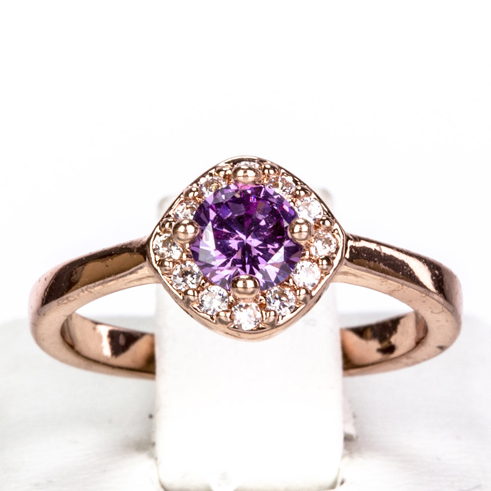 Set din Aliaj Placat cu Aur cu Cristal Violet Emporia® ( Colier+Cercei+Inel+Pandantiv )