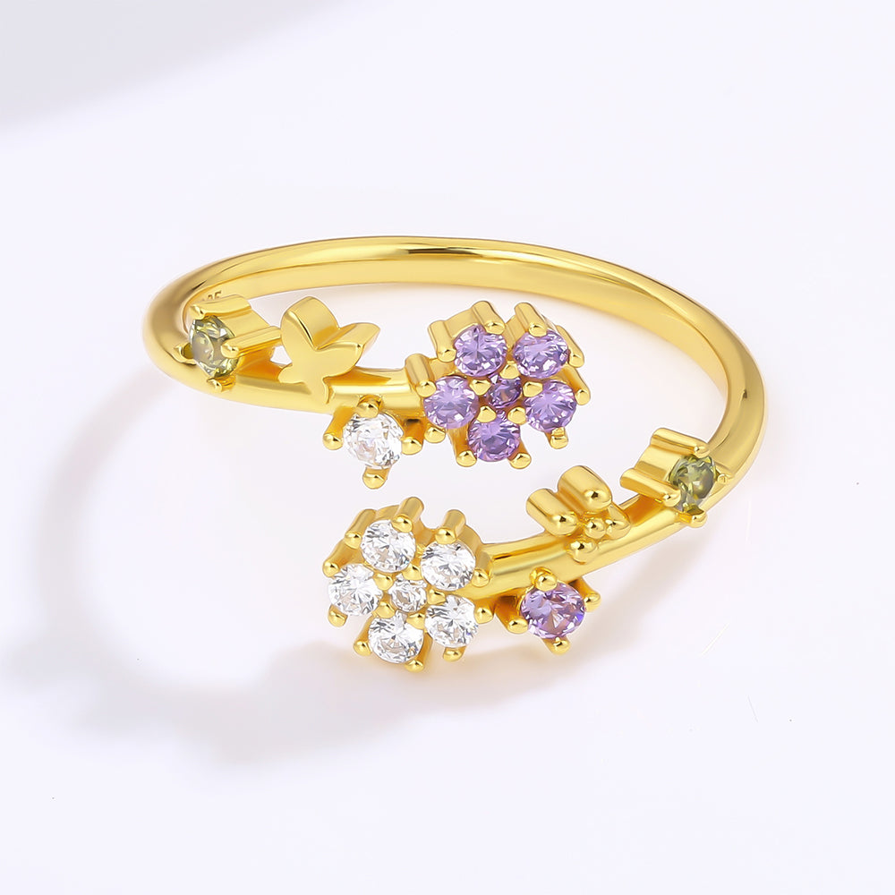 Inel din Aliaj Placat cu Aur ( 10 grame ) cu Cristal Alb Emporia® și Cristal Violet Emporia®