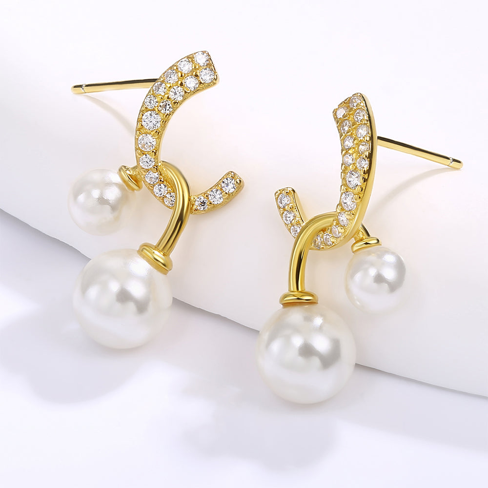 Cercei din Aliaj Placat cu Aur ( 10 grame ) cu Cristal Alb Emporia® și Email