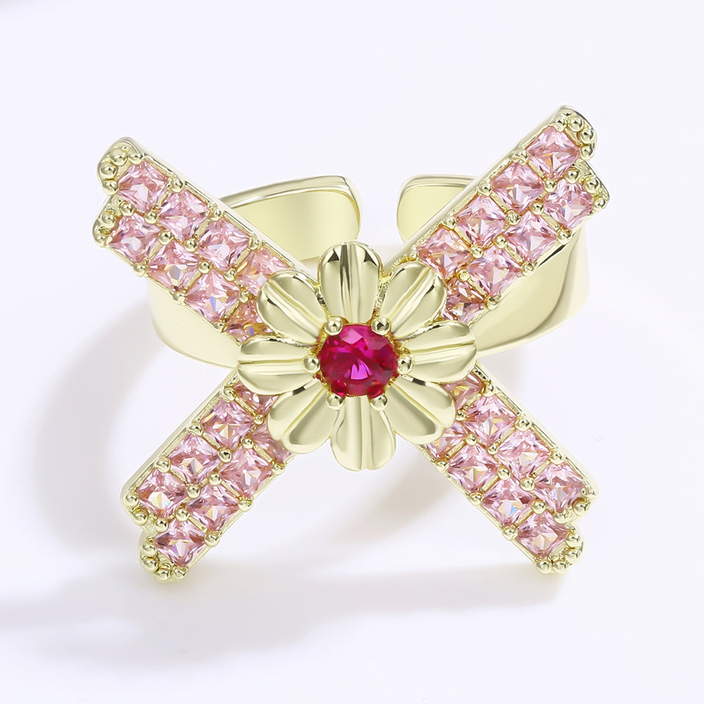 Inel din Aliaj Placat cu Aur ( 10 grame ) cu Cristal Roșu Emporia® și Cristal Roz Emporia®