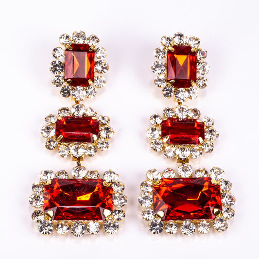 Set din Aliaj Placat cu Aur ( 28 grame ) cu Cristal Roșu Emporia® și Cristal Alb Emporia® ( Colier+Cercei )