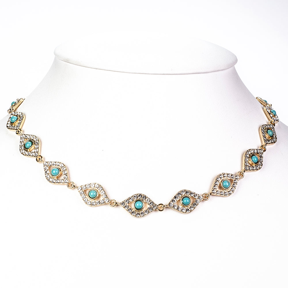 Set din Aliaj Placat cu Aur ( 50 grame ) cu Turcoaz și Cristal Alb Emporia® 7.8 Carate ( Colier+Brățară )