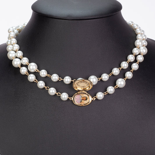 Colier din Aliaj Placat cu Aur ( 53.33 grame ) cu Perlă de cristal