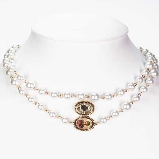 Colier din Aliaj Placat cu Aur ( 53.33 grame ) cu Perlă de cristal