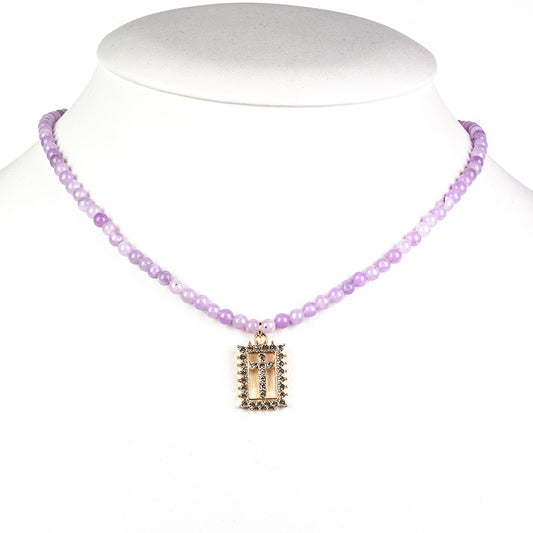 Cruce Colier din Mărgele ( 16.25 grame ) cu Cuarț Lavandă și Cristal Alb Emporia® 28.15 Carate ( Colier+Pandantiv )