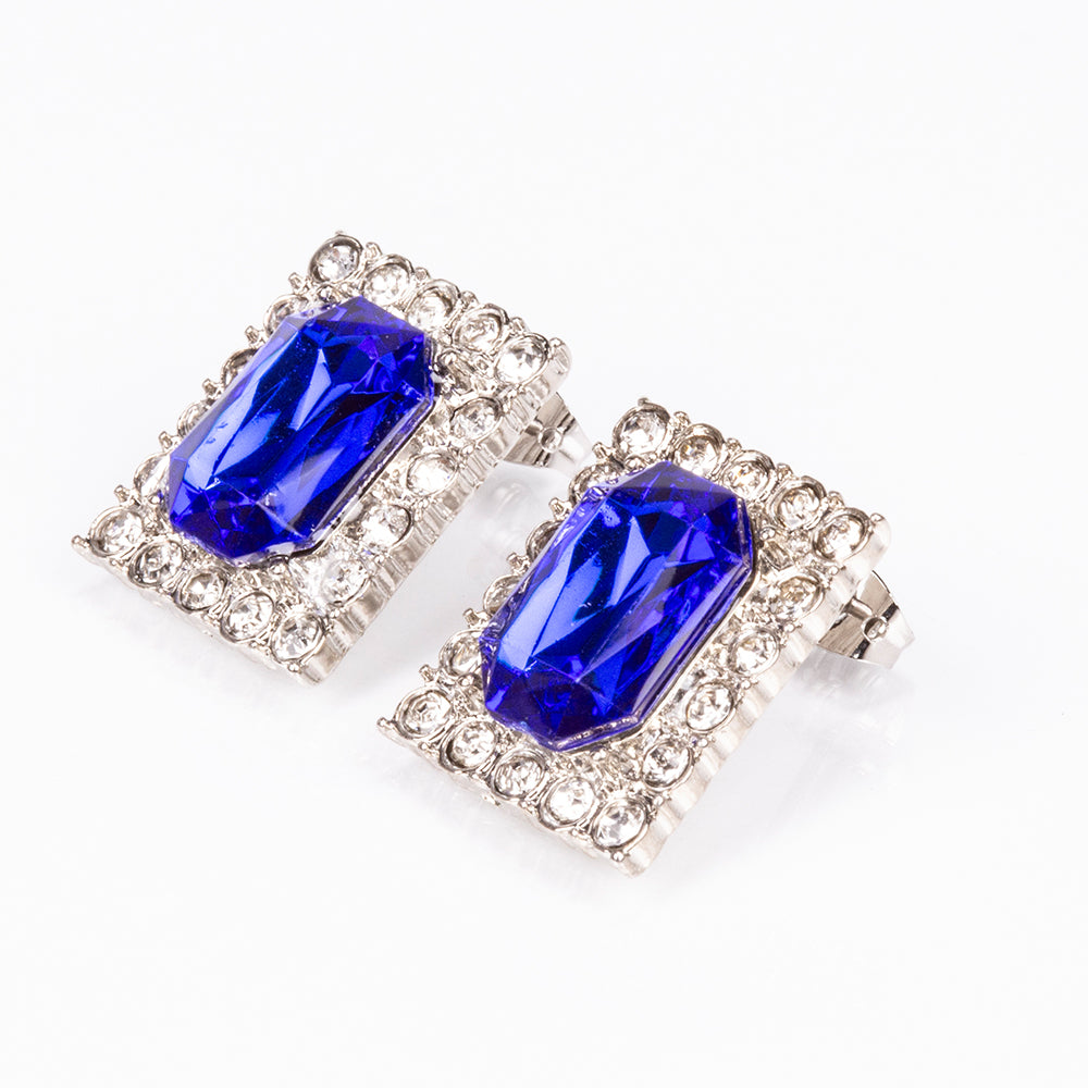 Ceas din Aliaj Placat cu Aur ( 57 grame ) cu Cristal Albastru Emporia® și Cristal Alb Emporia® 12 Carate ( Colier+Cercei+Pandantiv )