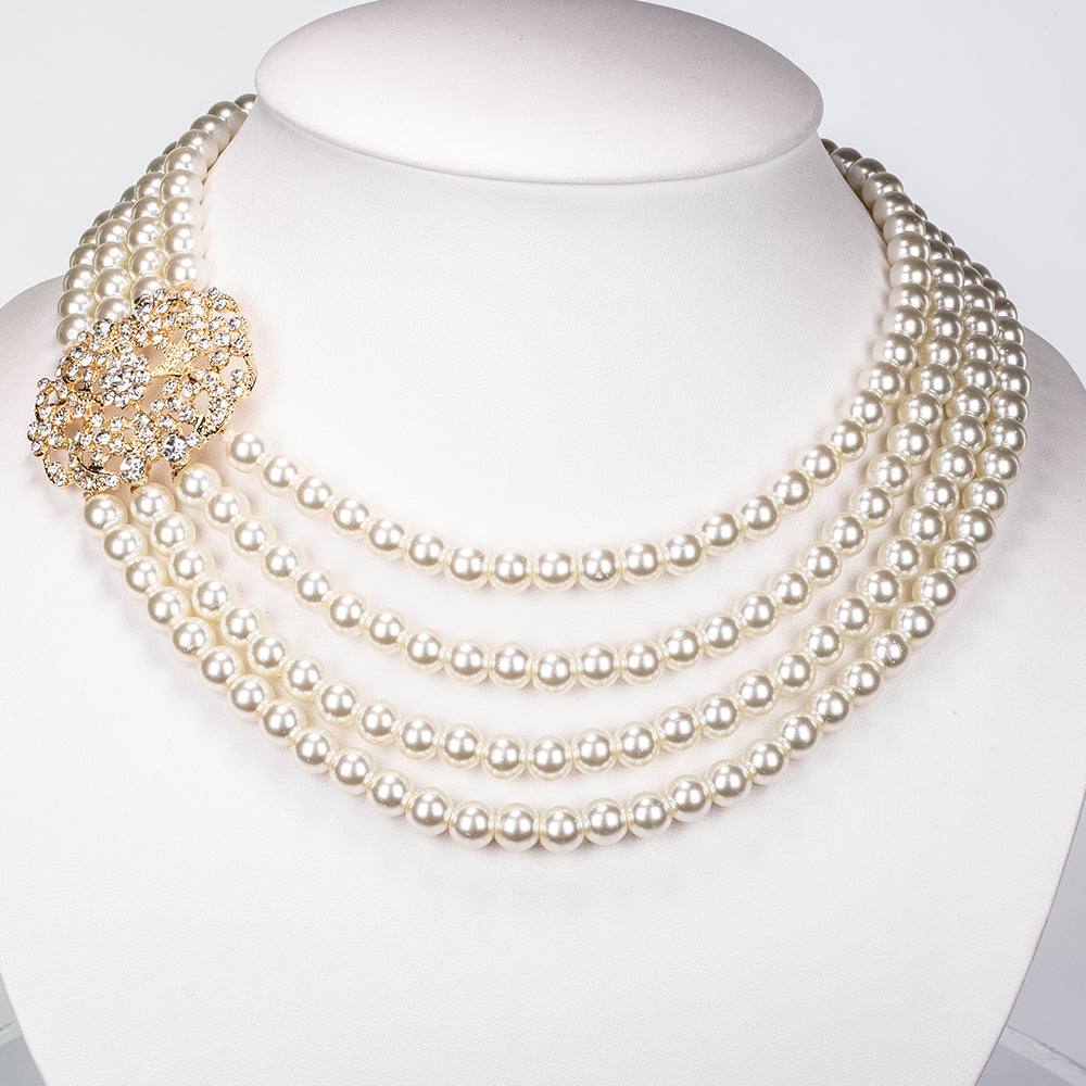 Set din Aliaj Placat cu Aur ( 210 grame ) cu Perlă de cristal și Cristal Alb Emporia® 977.3 Carate ( Colier+Brățară )