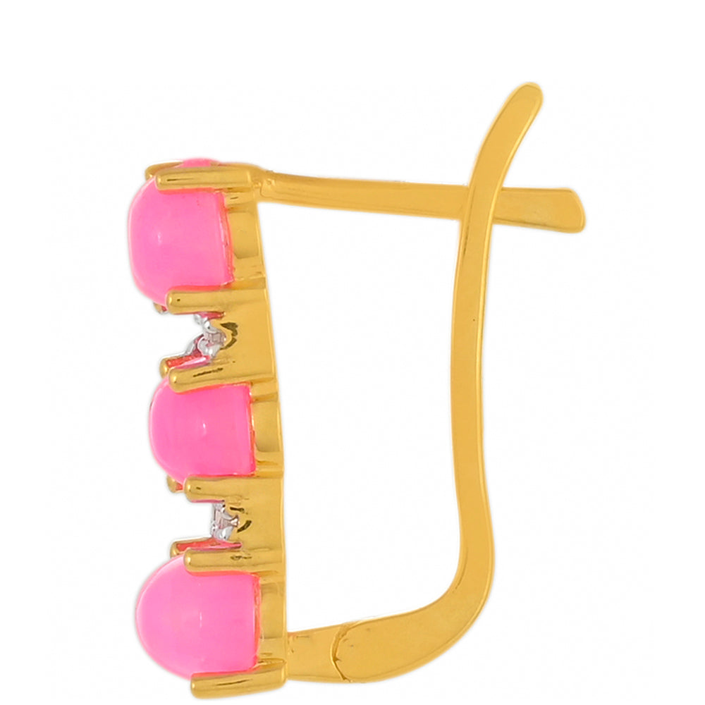 Cercei din Argint 925 Placat cu Aur ( 1.83 grame ) cu Opal Etiopian Neon Roz și Topaz Alb 2.05 Carate