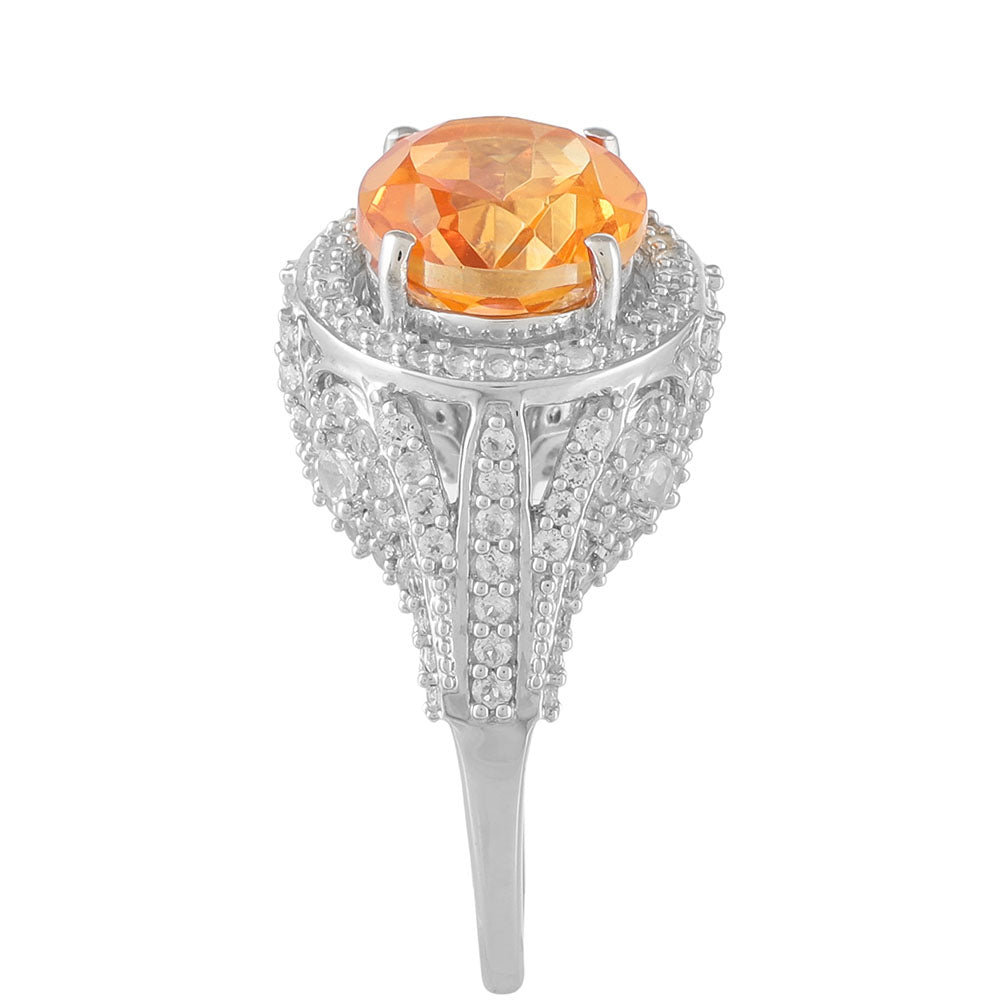 Inel din Argint 925 ( 4.29 grame ) cu Cuarț Padparadscha și Topaz Alb 4.91 Carate