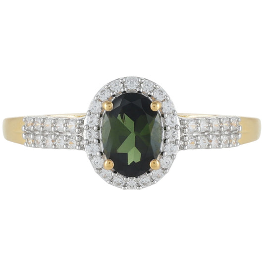 Inel din Argint 925 Placat cu Aur ( 1.92 grame ) cu Turmalină Verde și Zircon Natural 1.14 Carate