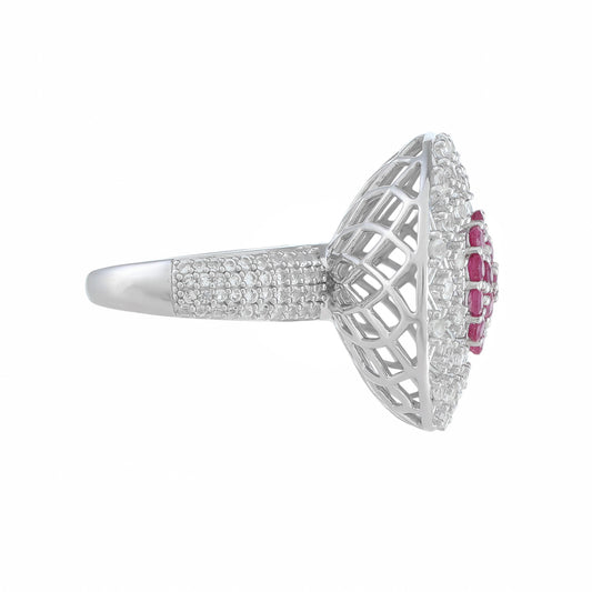 Inel din Argint 925 ( 9.24 grame ) cu Rubin Thailandez și Topaz Alb 3.16 Carate