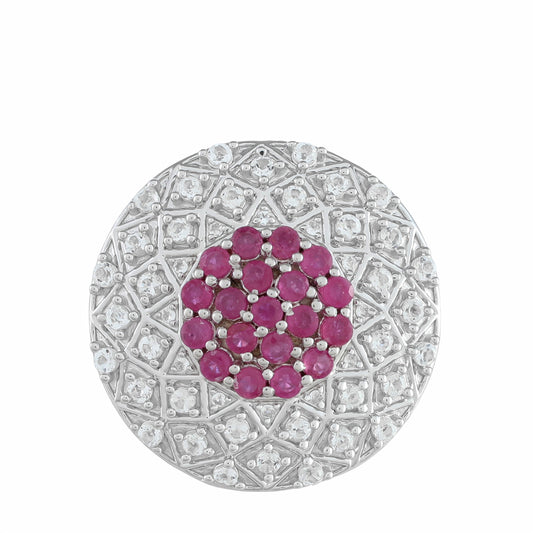 Inel din Argint 925 ( 9.24 grame ) cu Rubin Thailandez și Topaz Alb 3.16 Carate