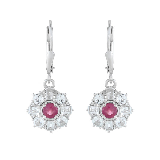 Cercei din Argint 925 ( 2.68 grame ) cu Rubin Thailandez și Topaz Alb 2.82 Carate