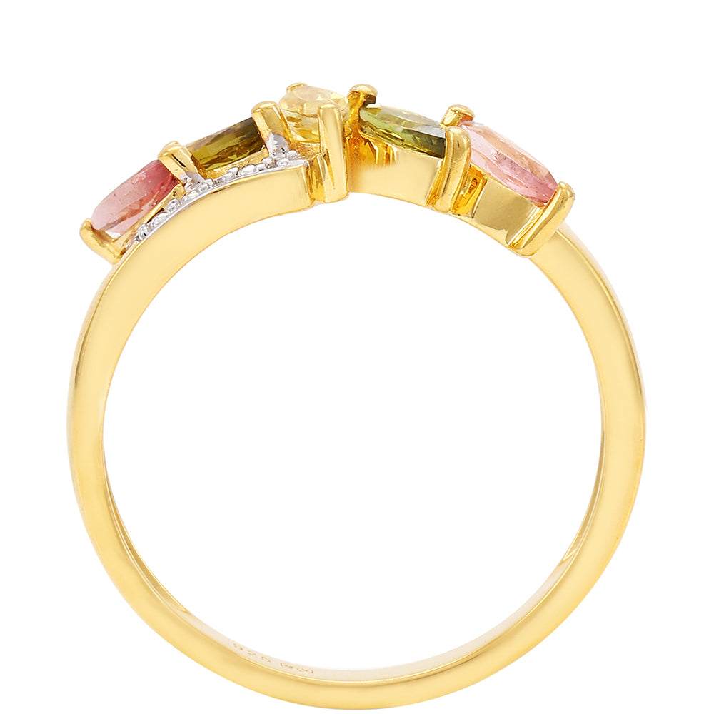 Inel din Argint 925 Placat cu Aur ( 2.15 grame ) cu Turmalină Curcubeu Pelmadulla și Topaz Alb 0.76 Carate