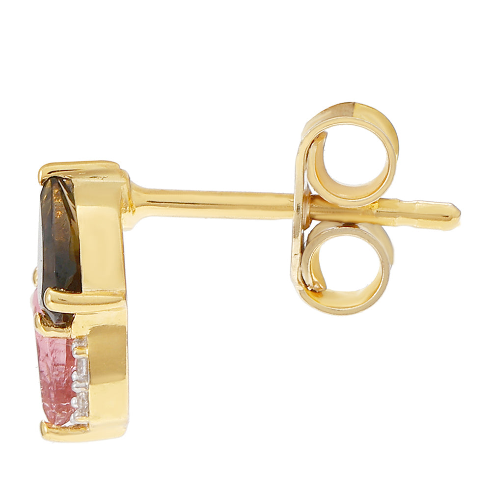 Cercei din Argint 925 Placat cu Aur ( 1.26 grame ) cu Turmalină Curcubeu Pelmadulla și Topaz Alb 0.77 Carate