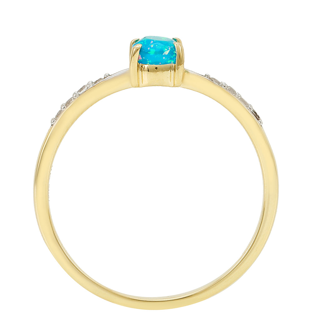 Inel din Aur de 9K ( 1.52 grame ) cu Opal Albastru Etiopian Paraiba și Topaz Alb 0.23 Carate