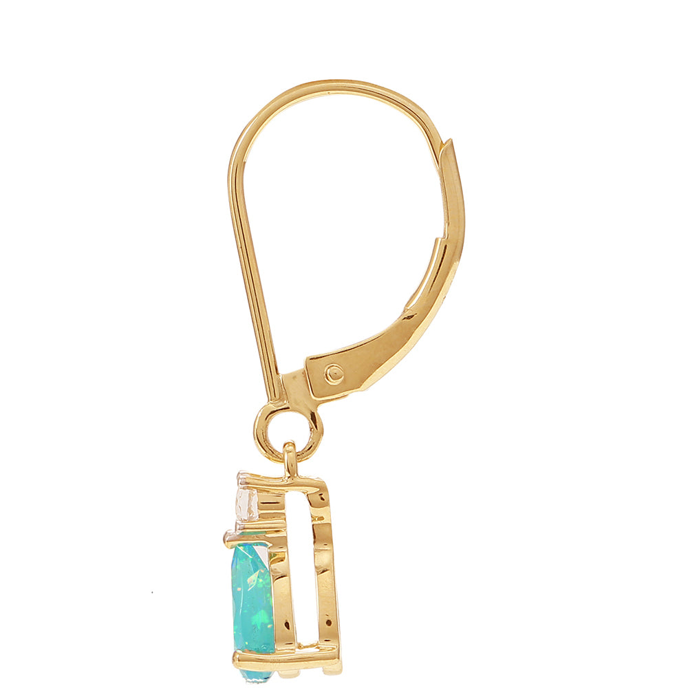 Cercei din Aur de 9K ( 1.27 grame ) cu Opal Albastru Etiopian Paraiba și Topaz Alb 0.58 Carate