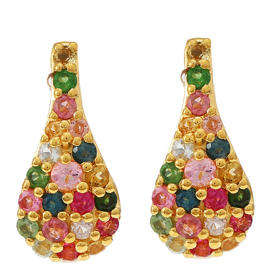 Cercei din Argint 925 Placat cu Aur ( 2.4 grame ) cu Turmalină Curcubeu Pelmadulla 0.77 Carate