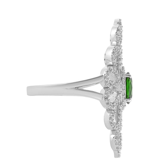 Inel din Argint 925 ( 4.94 grame ) cu Cromdiopsid și Topaz Alb 1.6 Carate