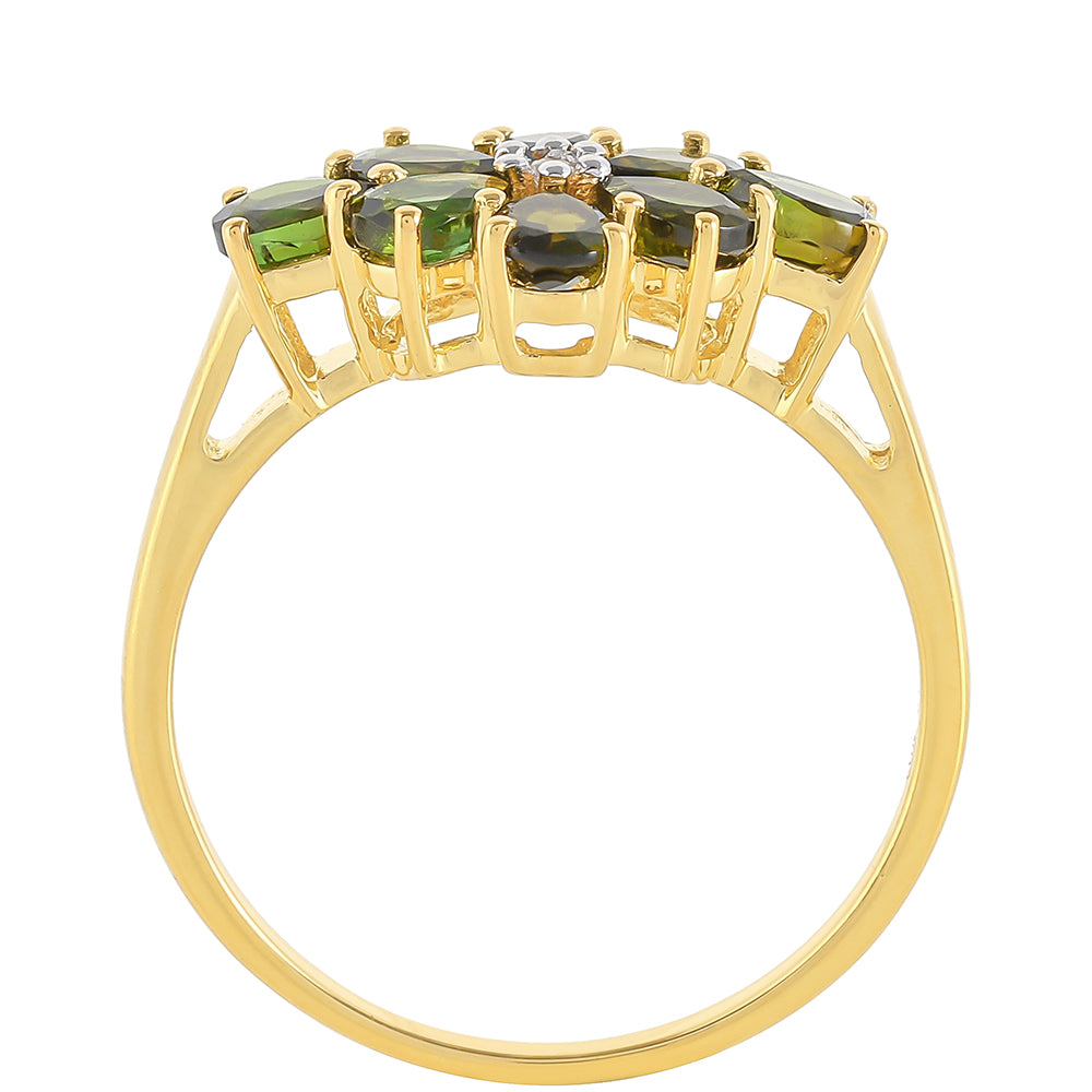 Inel din Argint 925 Placat cu Aur ( 1.73 grame ) cu Turmalină Verde și Zircon Natural 1.26 Carate