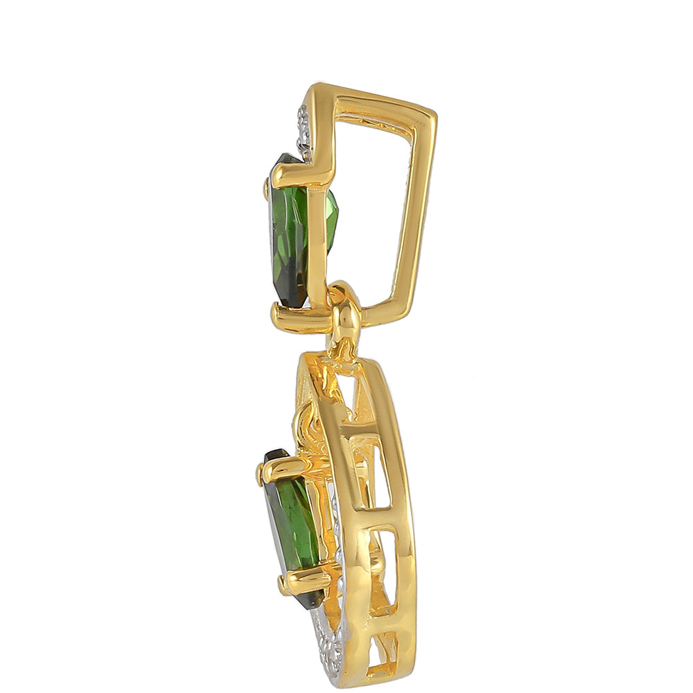 Pandantiv din Argint 925 Placat cu Aur ( 0.77 grame ) cu Turmalină Verde și Zircon Natural 0.49 Carate