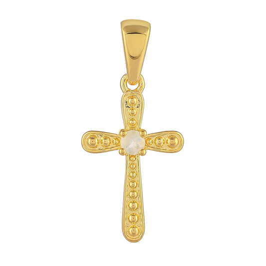 Cruce Pandantiv din Argint 925 Placat cu Aur ( 1.45 grame ) cu Piatra Lunii Curcubeu 0.1 Carate