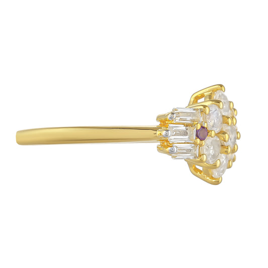 Inel din Argint 925 Placat cu Aur ( 2.25 grame ) cu Piatra Lunii Curcubeu și Ametist Brazilian 1.24 Carate