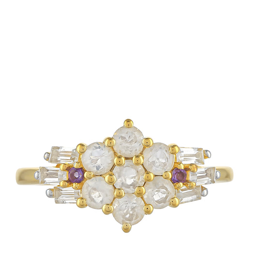 Inel din Argint 925 Placat cu Aur ( 2.25 grame ) cu Piatra Lunii Curcubeu și Ametist Brazilian 1.24 Carate