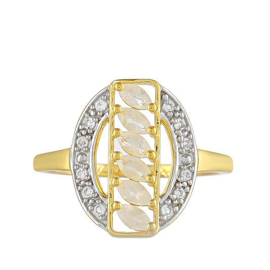 Inel din Argint 925 Placat cu Aur ( 2.43 grame ) cu Piatra Lunii Curcubeu și Topaz Alb 0.57 Carate