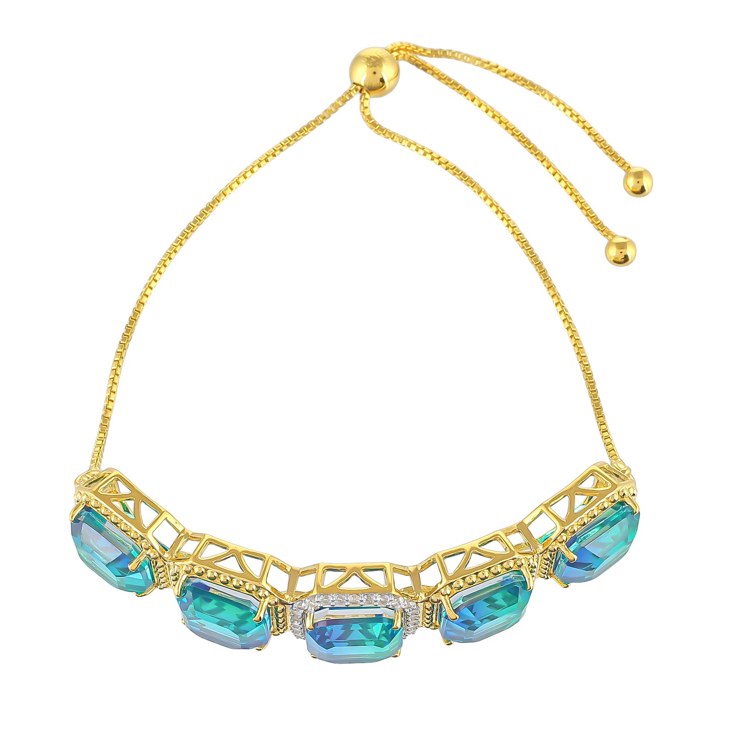 Brățară din Argint 925 Placat cu Aur ( 9.28 grame ) cu Cuarț Păun și Topaz Alb 23.45 Carate