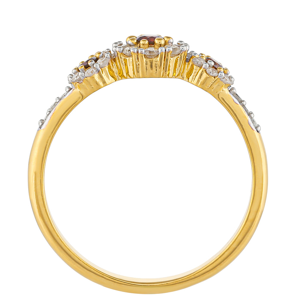 Inel din Argint 925 Placat cu Aur ( 1.96 grame ) cu Diamant Roșu și Diamant Alb 0.4 Carate