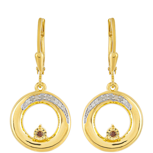 Cercei din Argint 925 Placat cu Aur ( 4.61 grame ) cu Diamant Roșu și Diamant Alb 0.12 Carate