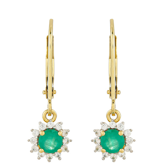 Cercei din Aur de 9K ( 1.3 grame ) cu Smarald Brazilian și Zircon Natural 0.8 Carate