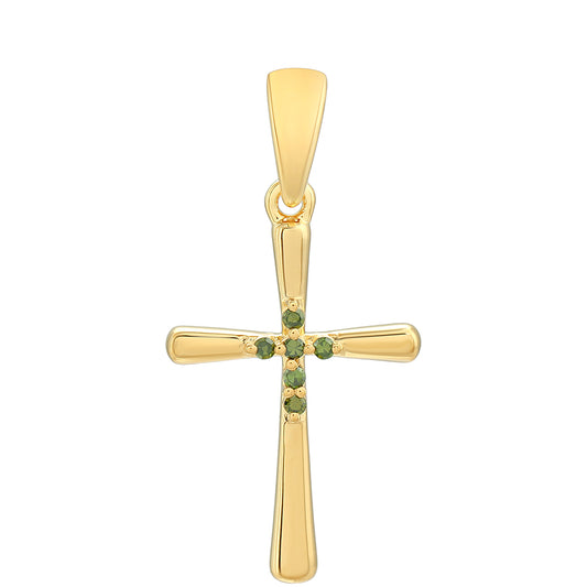 Cruce Pandantiv din Argint 925 Placat cu Aur ( 1.54 grame ) cu Diamant Verde 0.06 Carate