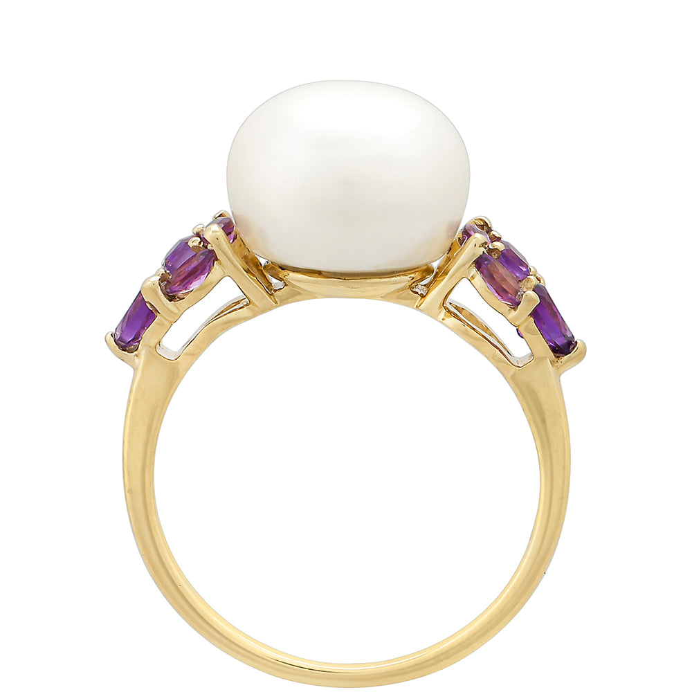 Inel din Aur de 9K ( 1.95 grame ) cu Ametist și Perlă de Apă Dulce Albă 7.79 Carate