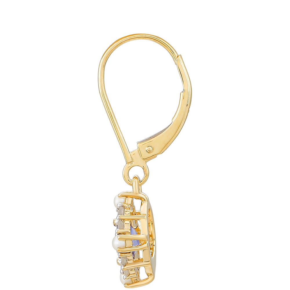 Cercei din Aur de 9K ( 1.78 grame ) cu Tanzanit și Diamant Alb 1.39 Carate