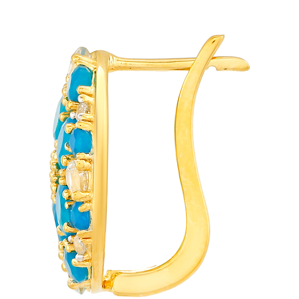 Cercei din Argint 925 Placat cu Aur ( 3.26 grame ) cu Opal Albastru Etiopian Paraiba și Topaz Alb 2.52 Carate