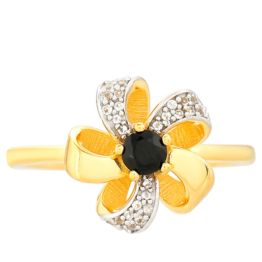 Inel din Argint 925 Placat cu Aur ( 2.58 grame ) cu Turmalină Neagră și Topaz Alb 0.31 Carate