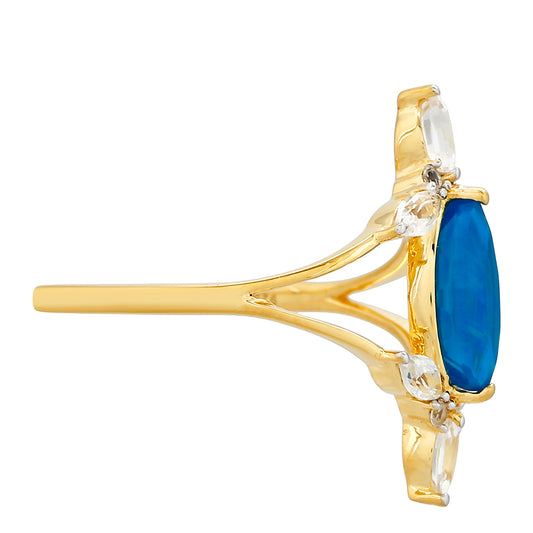 Inel din Argint 925 Placat cu Aur ( 2.32 grame ) cu Opal Albastru Etiopian Paraiba și Topaz Alb 1.24 Carate