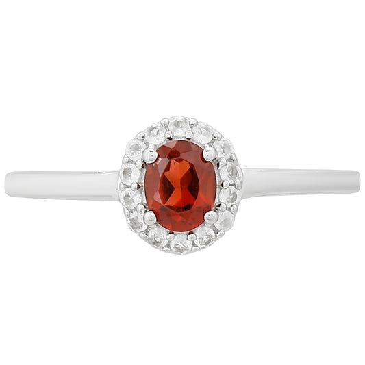 Inel din Argint 925 ( 1.57 grame ) cu Granat și Topaz Alb 0.57 Carate