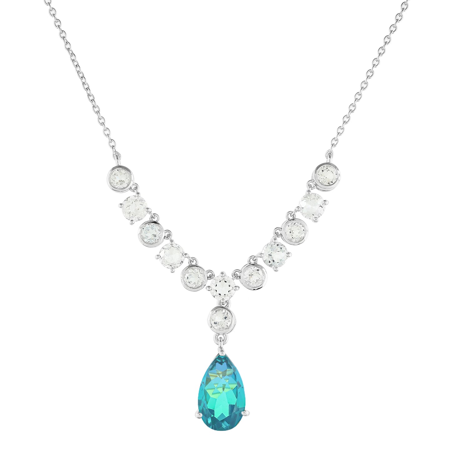 Colier din Argint 925 ( 6.74 grame ) cu Cuarț Păun și Topaz Alb 10.18 Carate