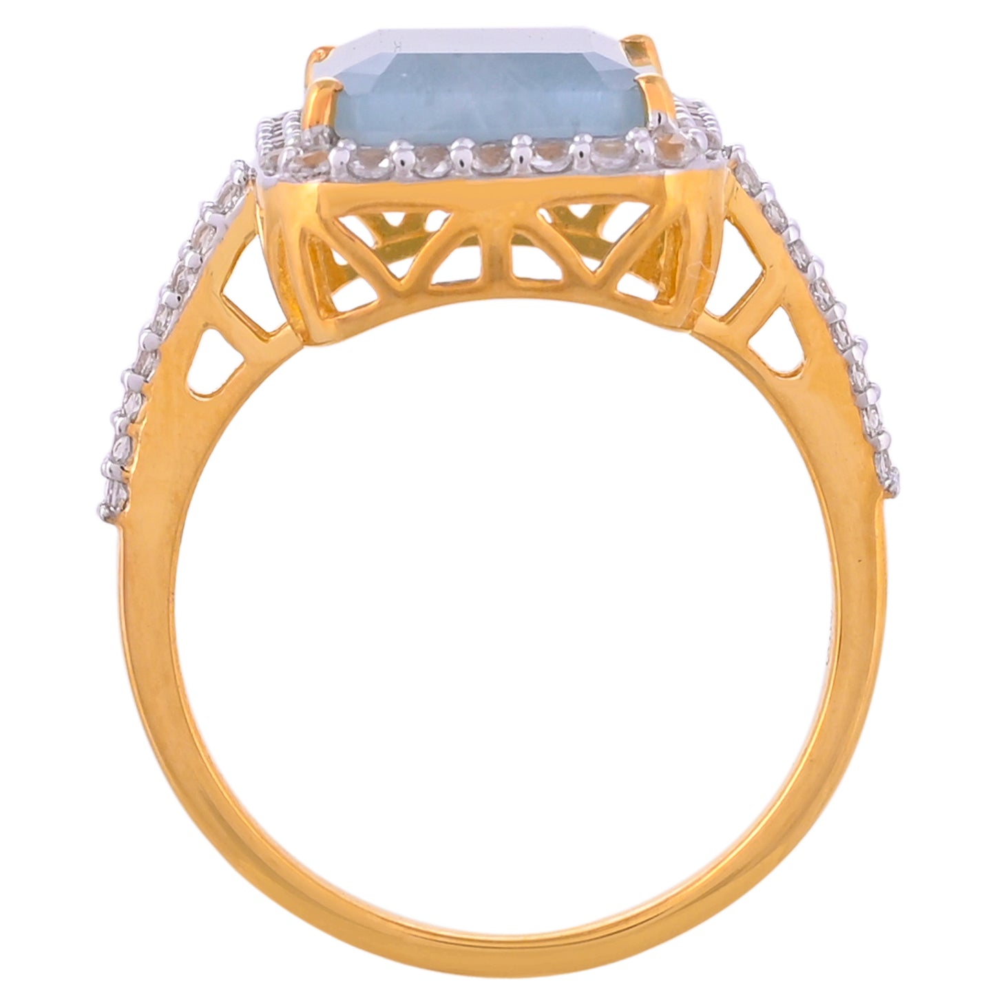 Inel din Argint 925 Placat cu Aur ( 2.89 grame ) cu Acvamarin și Topaz Alb 4.11 Carate