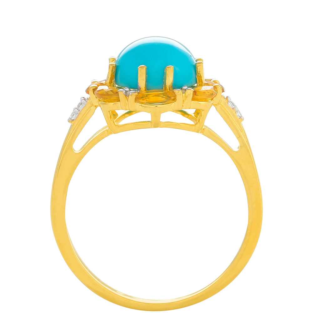 Inel din Argint 925 Placat cu Aur ( 2.11 grame ) cu Turcoaz ”Frumoasa Adormită” și Citrin 2.43 Carate