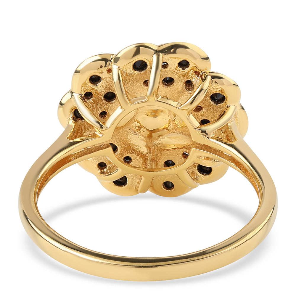 Inel din Argint 925 Placat cu Aur ( 4.15 grame ) cu Spinel Negru și Perlă de Apă Dulce Albă 3.46 Carate