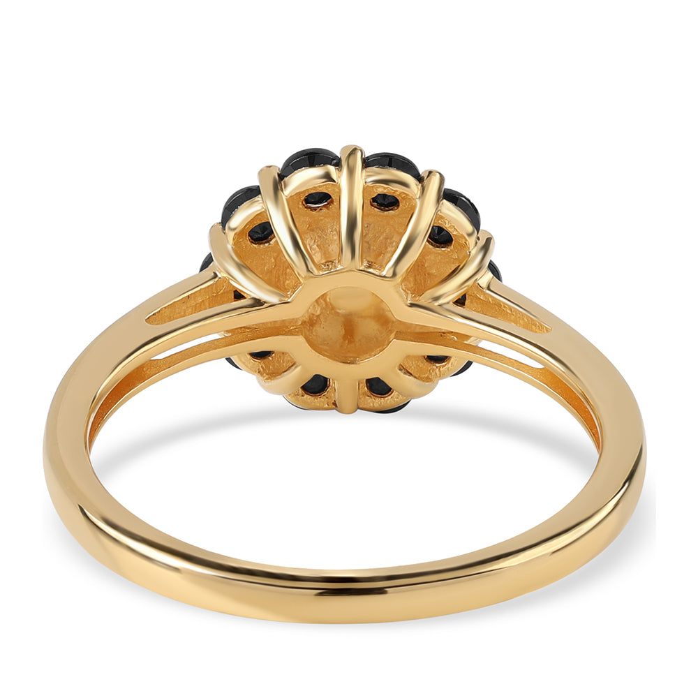 Inel din Argint 925 Placat cu Aur ( 2.49 grame ) cu Spinel Negru și Perlă de Apă Dulce Albă 3.42 Carate