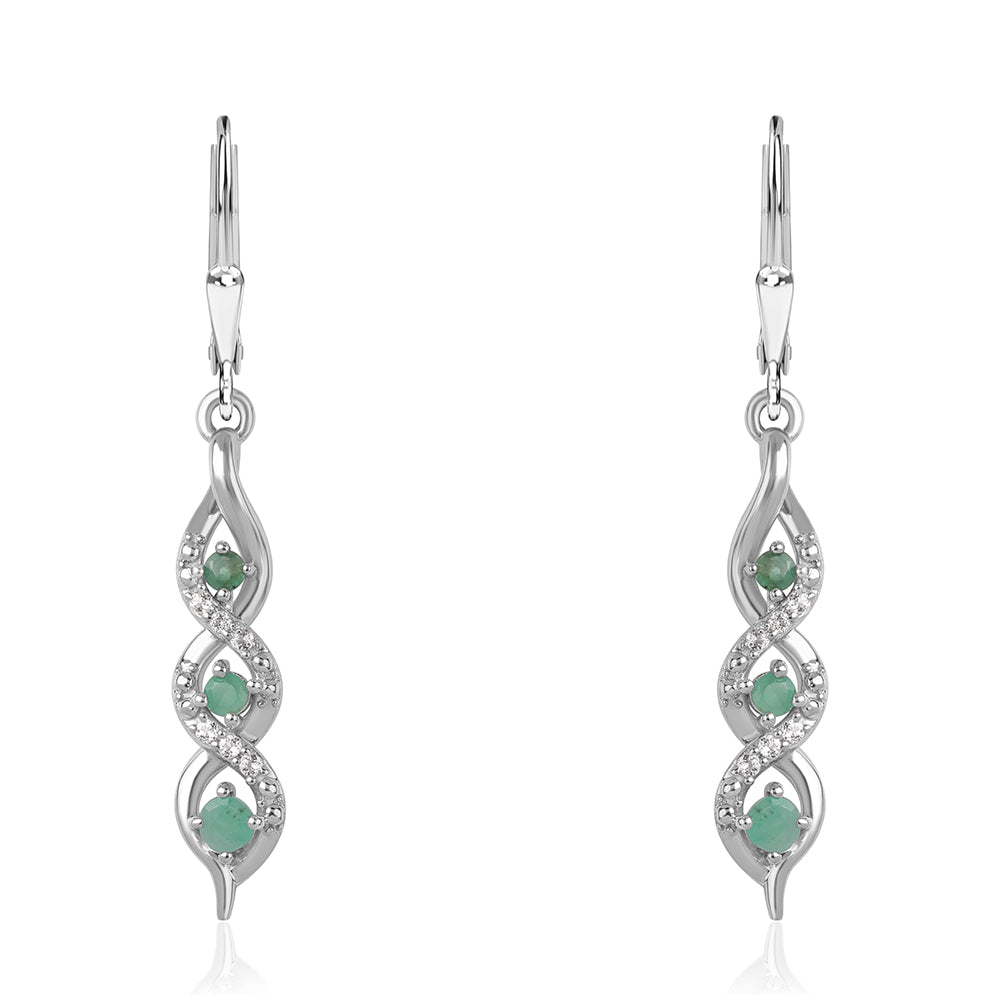 Cercei din Argint 925 ( 3.47 grame ) cu Smarald Brazilian și Topaz Alb 0.5 Carate