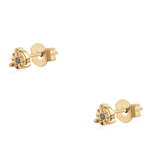 Cercei din Argint 925 Placat cu Aur ( 0.98 grame ) cu Diamant Albastru 0.02 Carate