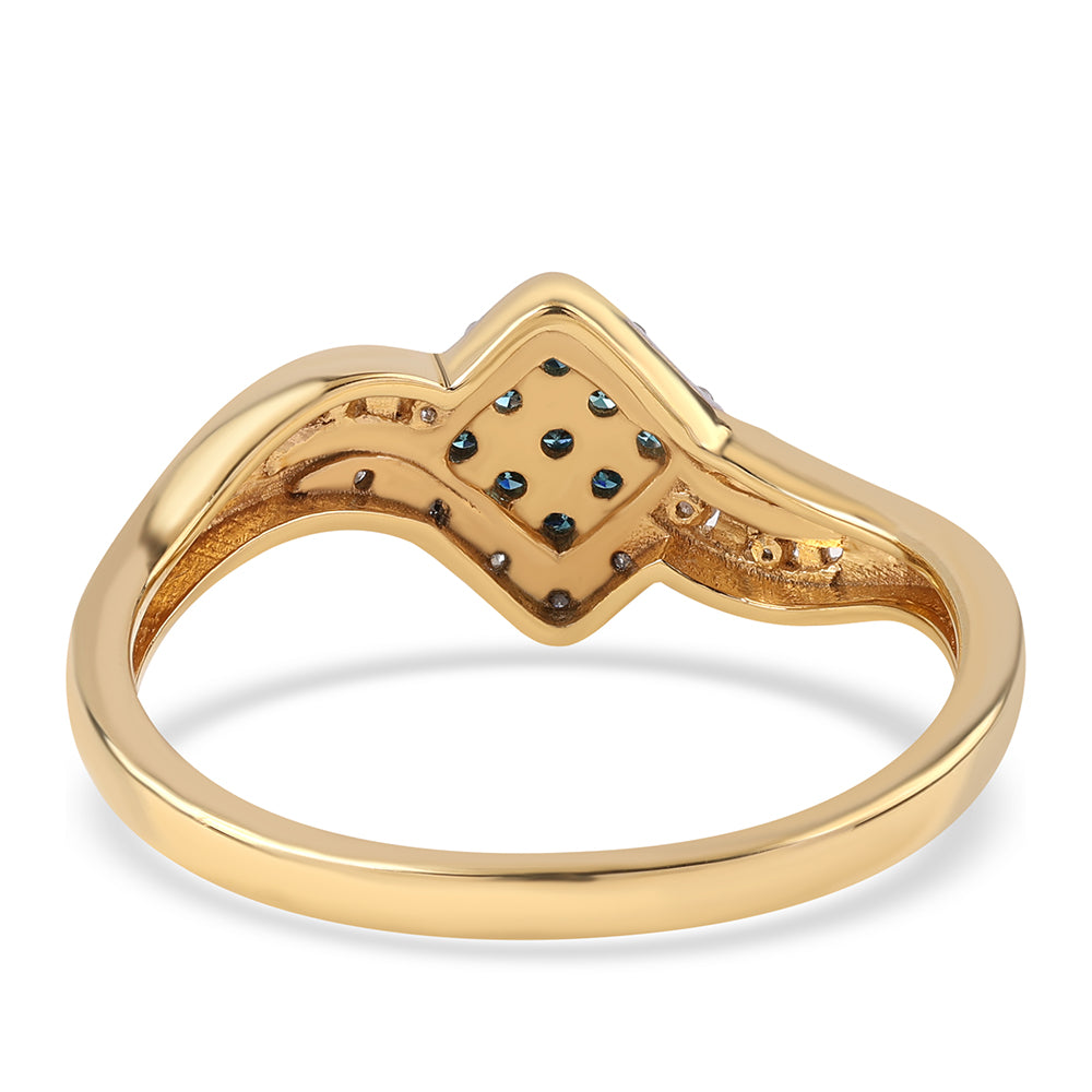 Inel din Argint 925 Placat cu Aur ( 2.16 grame ) cu Diamant Albastru și Diamant Alb 0.18 Carate