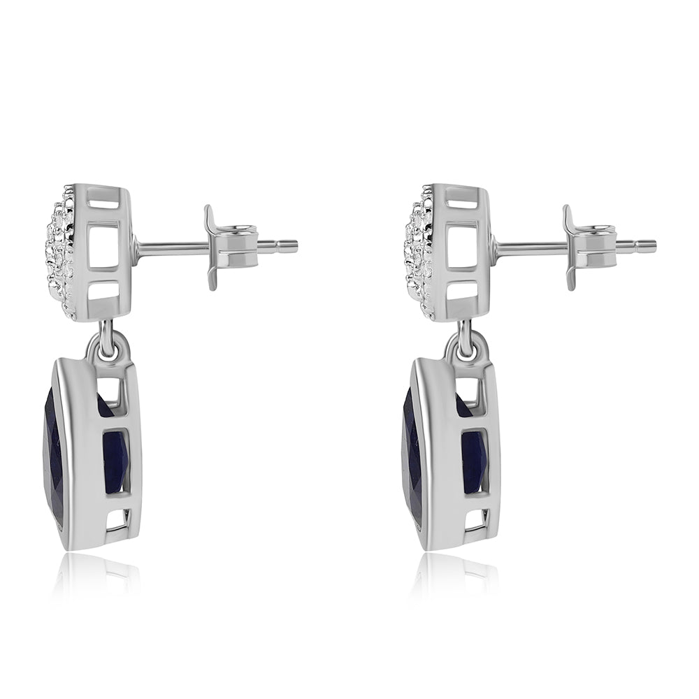 Cercei din Argint 925 ( 4.11 grame ) cu Safir Albastru Australian și Topaz Alb 6.74 Carate